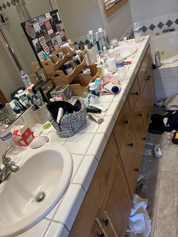 Bathroom vanity before cleaning